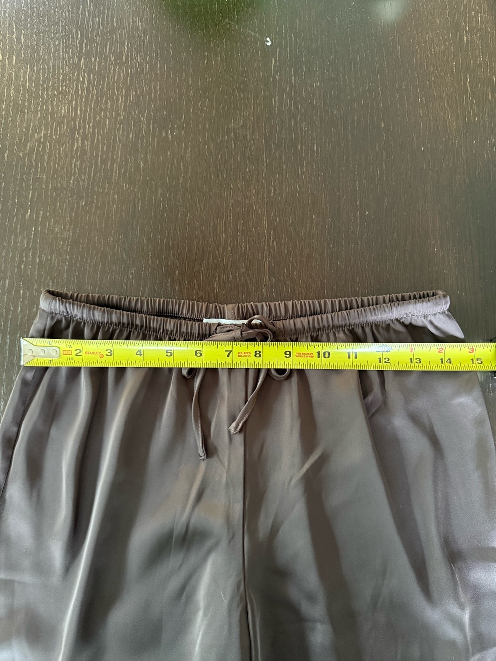 Brown Satin Elastic Drawstring Pants - Picture 3 of 5